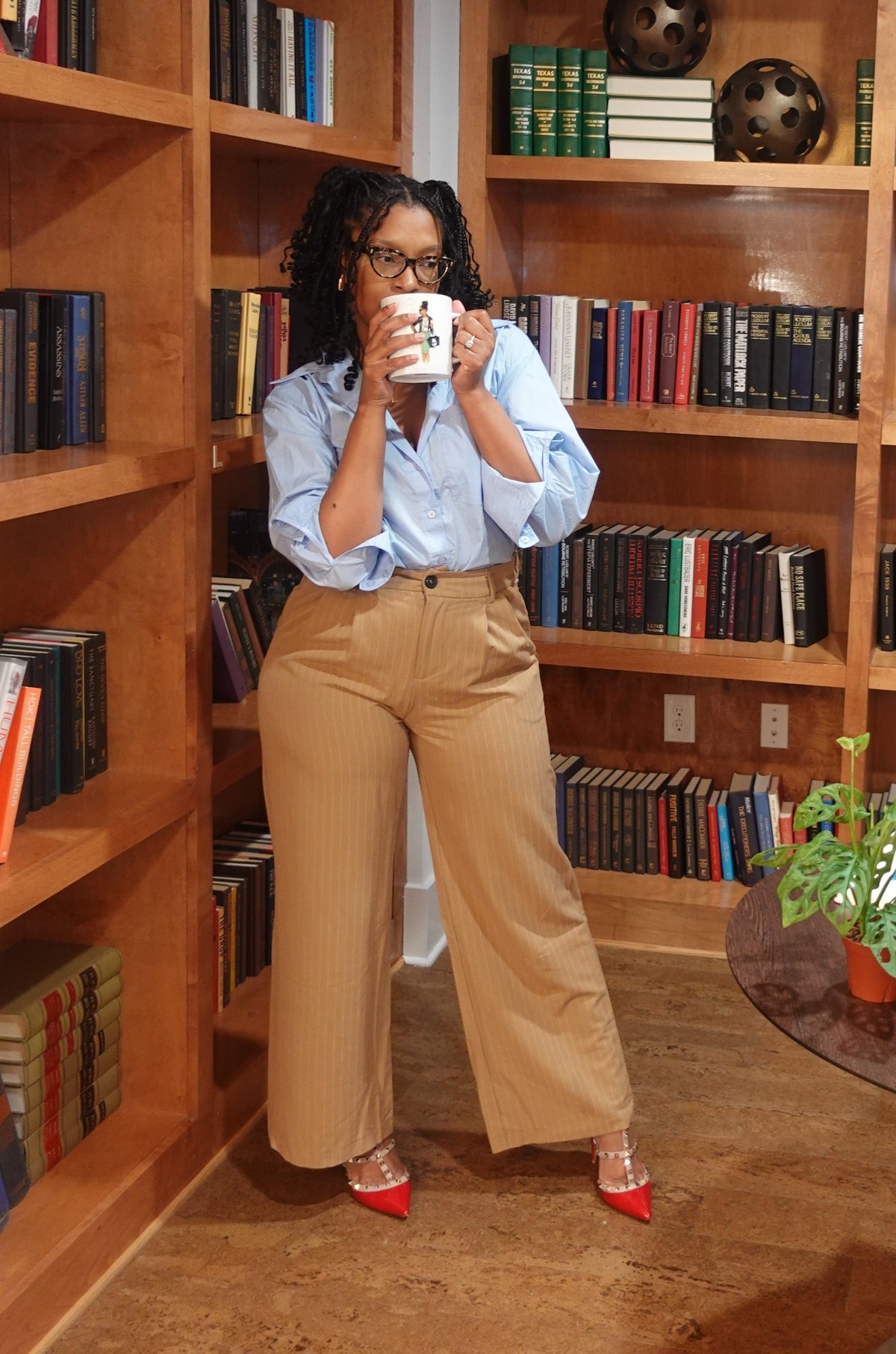 Pleated Pinstripe Trousers (Camel)