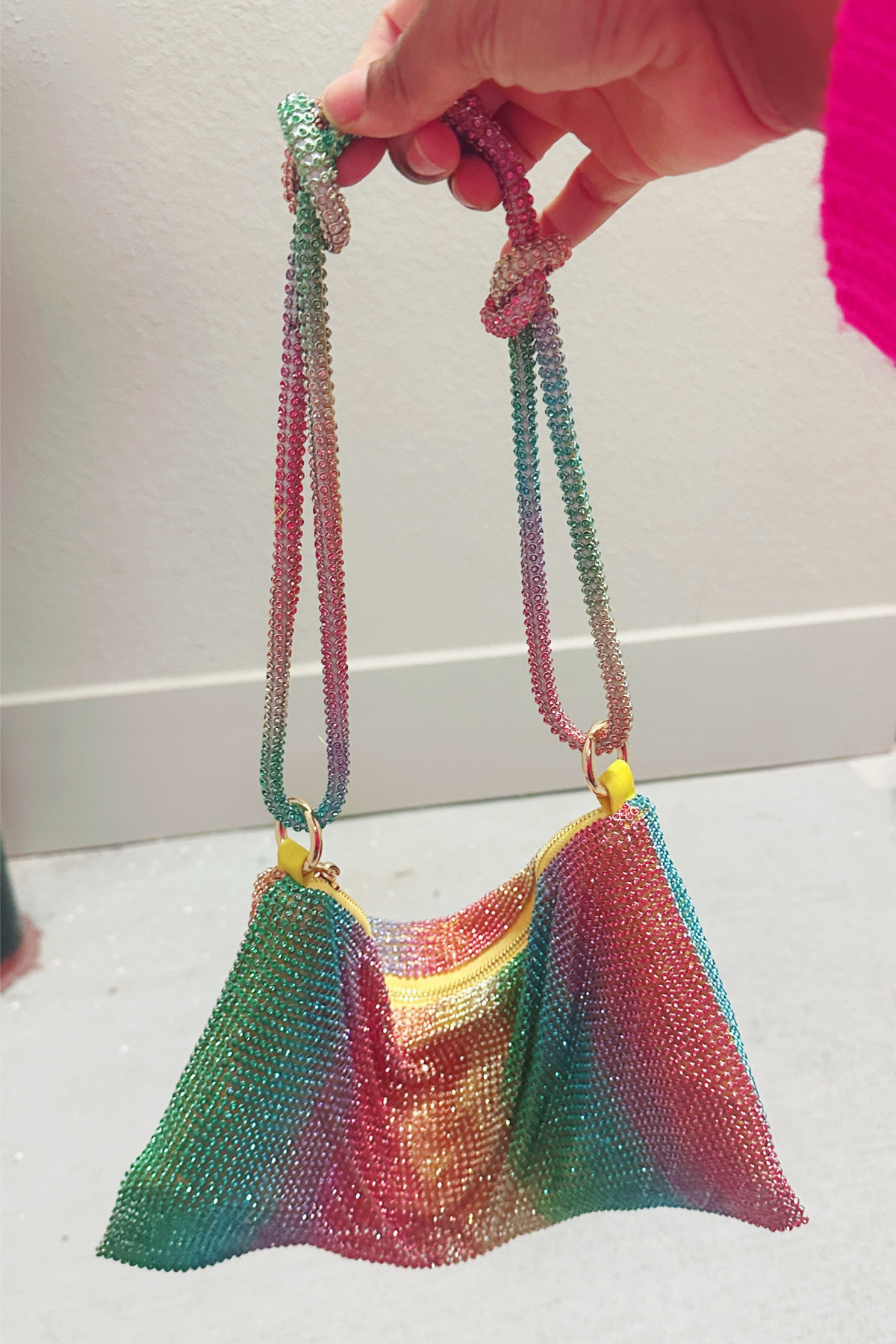 Rainbow Embellished Mesh Bag