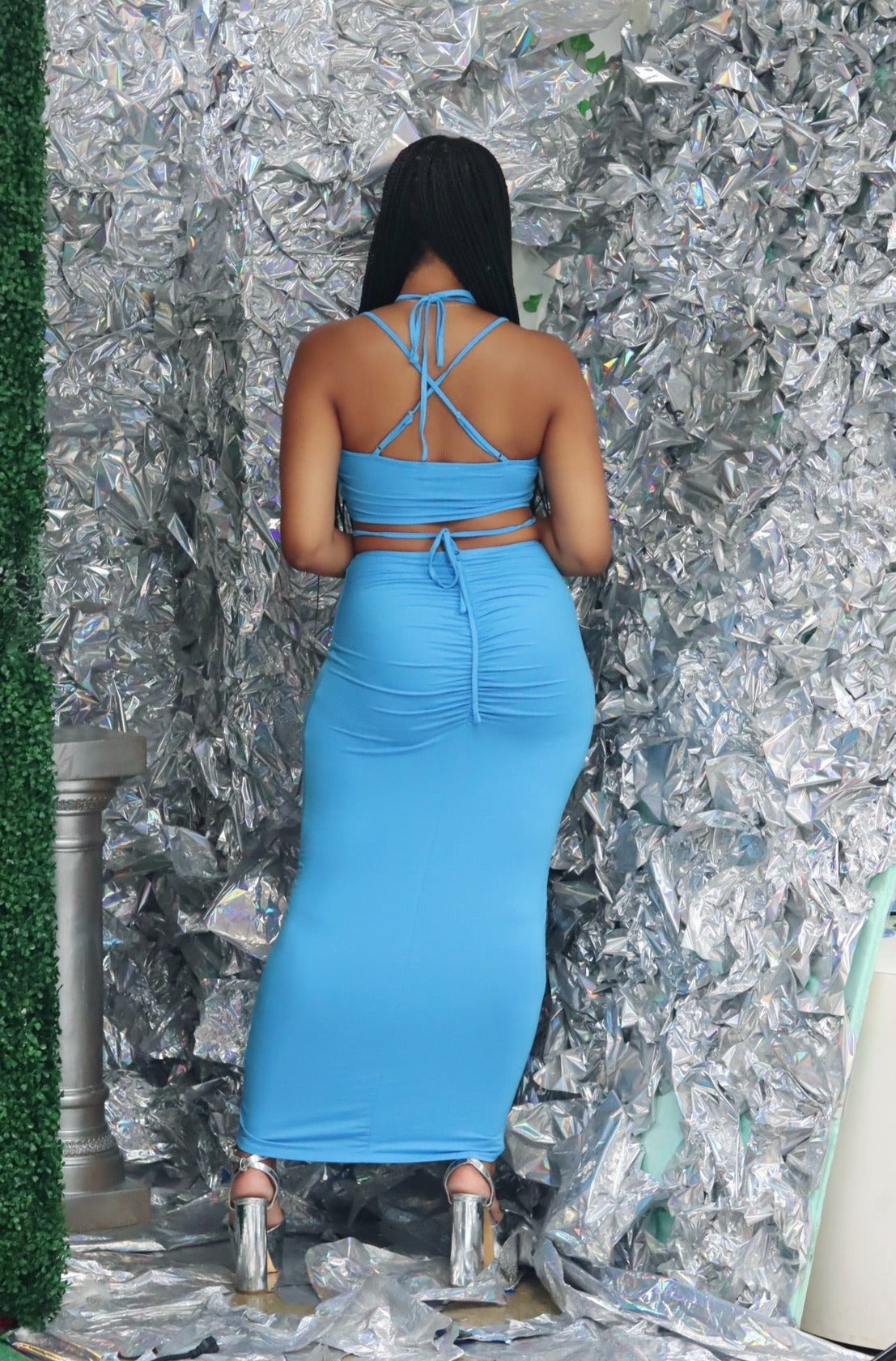 Blue Slinky Skirt Set