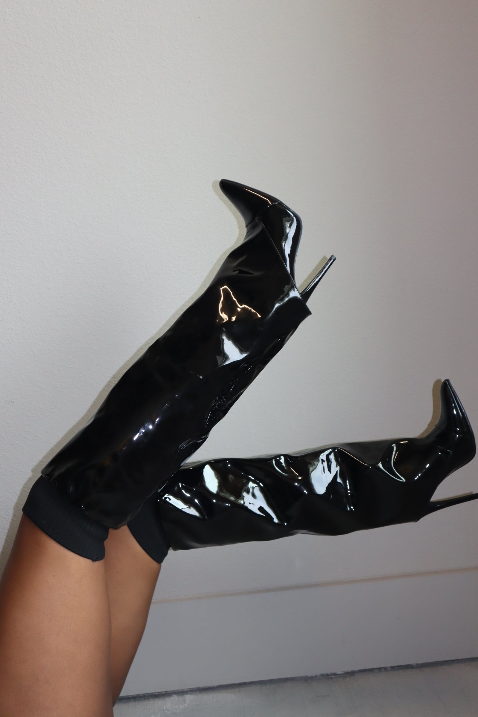 Patent leather knee-high boot